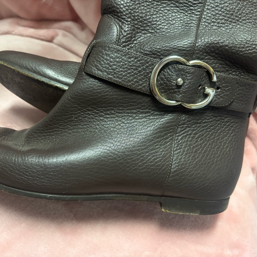 Gucci Dark Brown Leather Mid-Calf Heeled Boots with Silver Buckle - Picture 9 of 12
